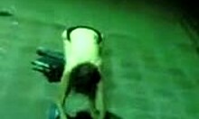 Drunk Russian mature naked on the parking lot
