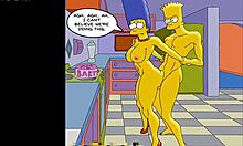 Мардж, непослушная домохозяйка, наслаждается анальным сексом как в спортзале, так и дома во время отсутствия своих мужей, с юмористическим мультфильмом на тему хентая в стиле Симпсонов
